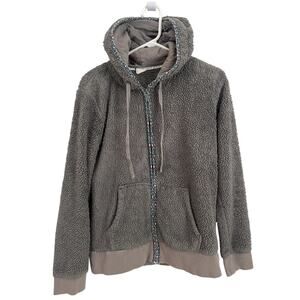 Roxy Gray Fuzzy Fleece Full Zip Hooded Sweater - Women's Large